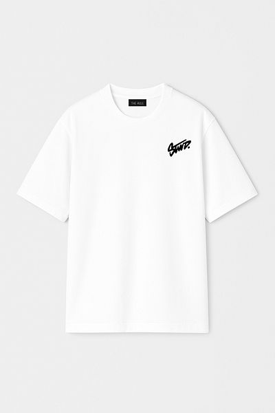THE RULE Unisex Stwd Printed Oversize 100% Cotton Wide Cut Soft Textured Crew Neck White T-Shirt