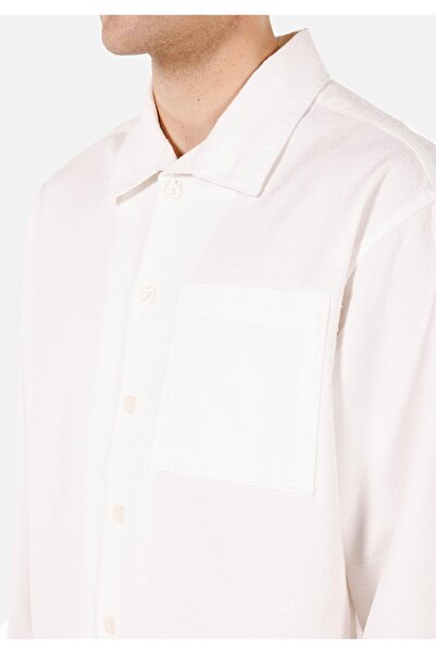 Colin's Boxy Fit Shirt Neck Düz Erkek Beyaz Uzun Kol Gömlek