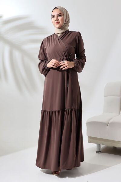 Berel Moda Eteği Fırfırlı Hürrem Ferace Koyu Vizon