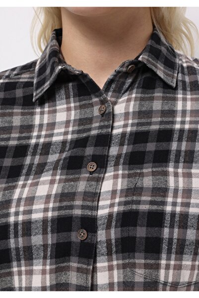 Colin's Regular Fit Shirt Neck Ekoseli Kadın Siyah Uzun Kol Gömlek