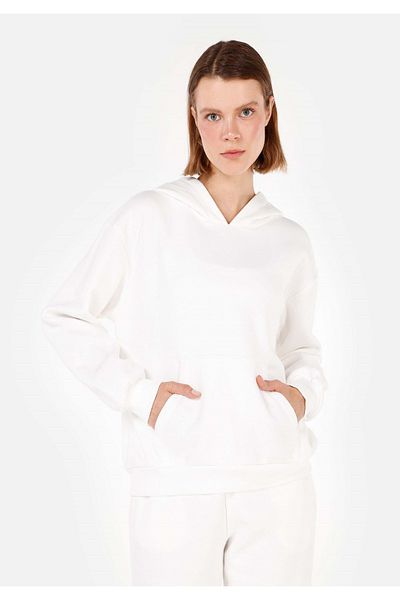 Colin's Regular Fit Hooded Plain Women's White Sweatshirt