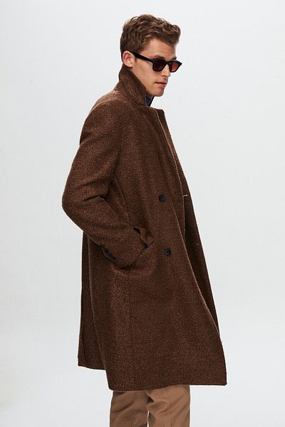 Twn Slim Fit Brown Curly Woolen Coat