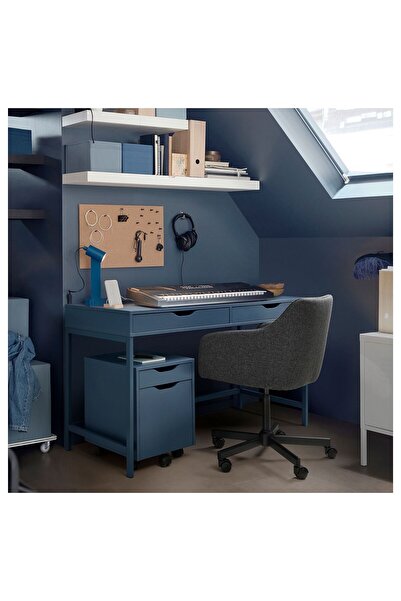 IKEA çalışma masası, mavi-siyah, 132x58 cm