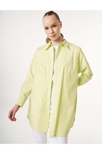 Kayra Boncuk İşlemeli Pamuklu Tunik KY-B25-70022 - Lıme