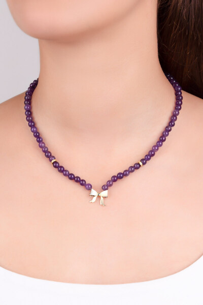 So CHIC... Lavanta 18 Ayar Sarı Altın Kaplama 47 Cm Gümüş Kolye