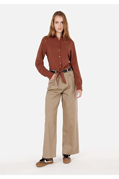 Colin's Regular Fit Shirt Neck Kadın Kahverengi Roll-Up Gömlek