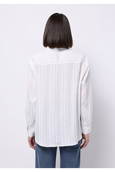 Colin's Regular Fit Shirt Neck Jakarlı Kadın Beyaz Uzun Kol Gömlek