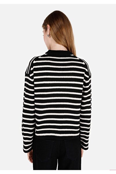 Colin's Normal Kesim Bisiklet Yaka Çizgili Siyah Kadın Kazak Cl1071139