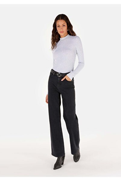 Colin's Slim Fit Dik Yaka Düz Kadın Gri Uzun Kol Tişört