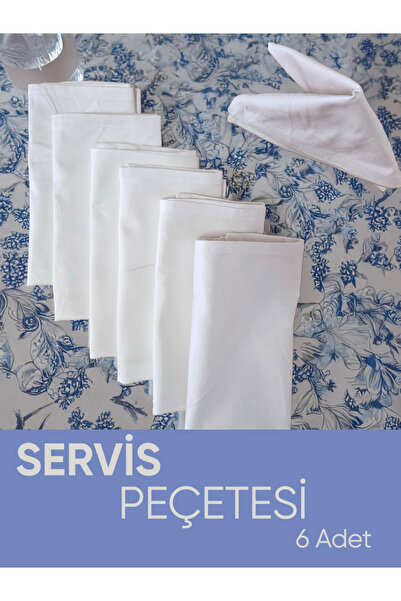 Piyes Home Beyaz Renk Pamuk Saten Servis Peçetesi Sunum Peçetesi Amerikan Servis 6'lı Kumaş Peçete – 45x45 cm
