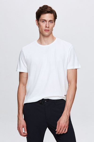 D'S Damat Ds Damat Regular Fit Ecru Plain Embroidered 100% Cotton T-Shirt