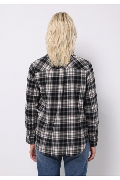 Colin's Regular Fit Shirt Neck Ekoseli Kadın Siyah Uzun Kol Gömlek