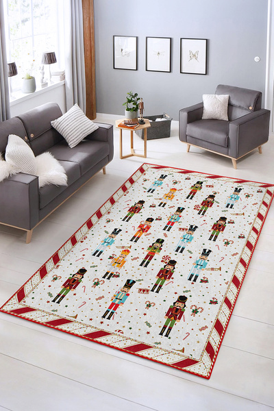 Realhomes Yılbaşı Askerleri Temalı Dijital Baskılı Kaymaz Taban Yıkanabilir Halı