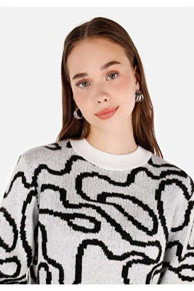 Colin's Normal Kesim Bisiklet Yaka Desenli Beyaz Kadın Kazak Cl1071141