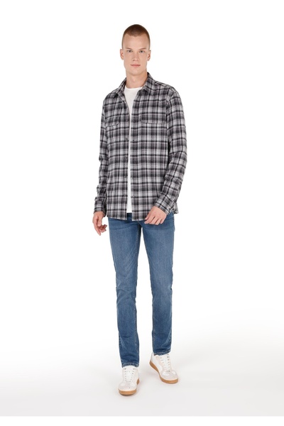 Colin's Regular Fit Shirt Neck Ekoseli Erkek Gri Uzun Kol Gömlek
