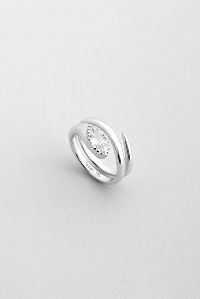 So CHIC... Şahmeran Yılanı 18 Ayar Beyaz Altın Kaplama Gümüş Yüzük