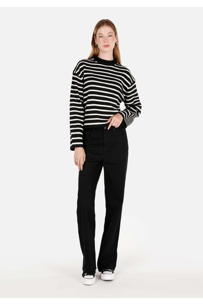 Colin's Normal Kesim Bisiklet Yaka Çizgili Siyah Kadın Kazak Cl1071139
