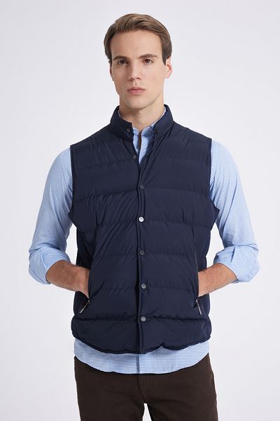 Twn Slim Fit Navy Blue Plain Vest Coat