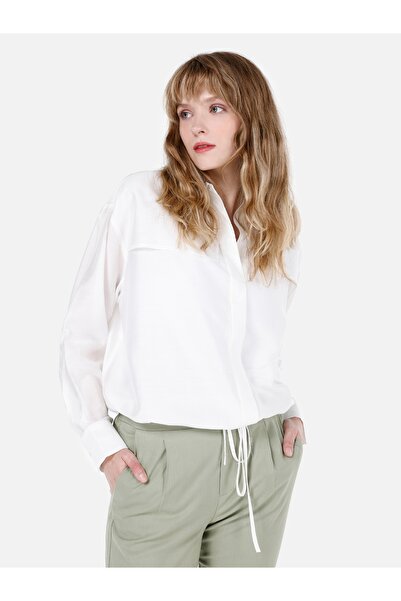 Colin's Relaxed Fit Shirt Neck Plain Women's White Long Sleeve Shirt