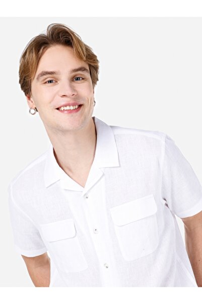 Colin's Comfort Fit Shirt Neck Düz Erkek Beyaz Kısa Kol Gömlek