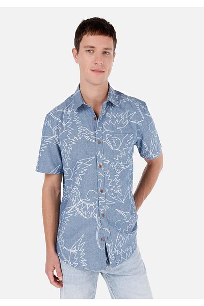 Colin's Regular Fit Shirt Neck Printed Men's Blue Short Sleeve Shirt
