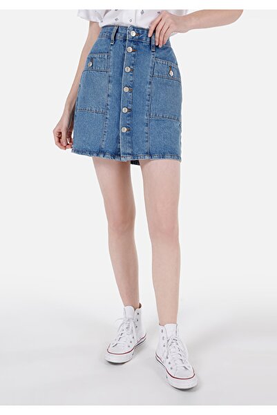 Colin's Slim Fit Düz Düğmeli Kadın Denim Etek
