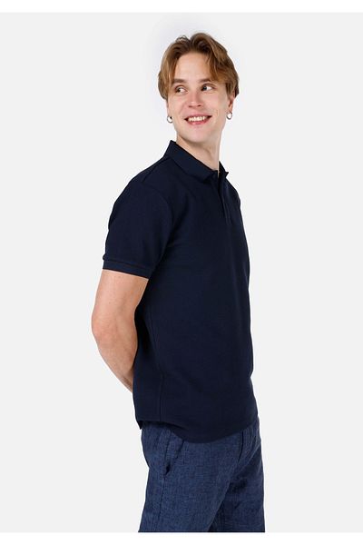 Colin's Navy Blue Men's Polo Collar Buttoned Short Sleeve T-Shirt