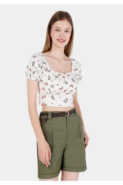 Colin's Slim Fit Square Collar Floral Women's Ecru Watermelon T-Shirt