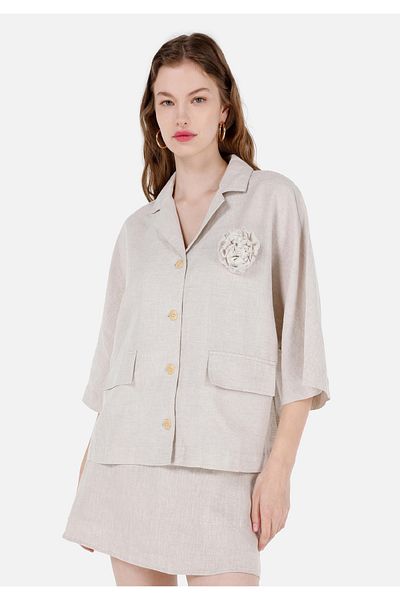 Colin's Regular Fit V-Neck Plain Women's Beige Long Sleeve Shirt