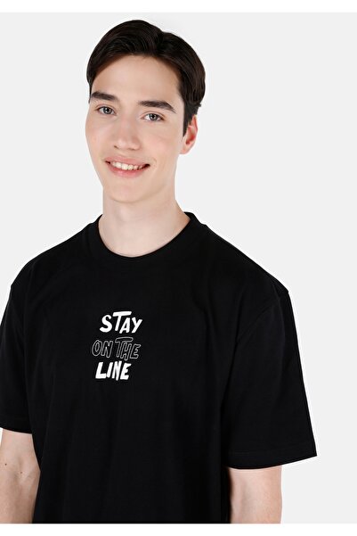 Colin's Yazı Baskılı Normal Kesim Bisiklet Yaka Siyah Erkek Kısa Kol Tişört