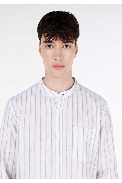 Colin's Regular Fit Hakim Yaka Çizgili Erkek Beyaz Uzun Kol Gömlek