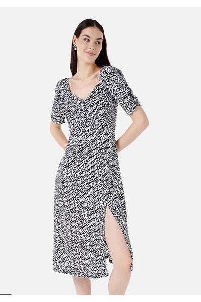 Colin's V Neck Regular Fit Slit Short Sleeve Mini Black Women's Dress