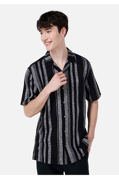 Colin's Regular Fit Shirt Neck Striped Men's Black Short Sleeve Shirt