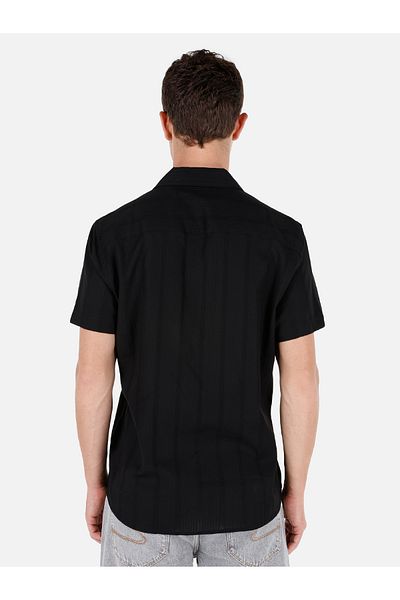 Colin's Regular Fit Shirt Lapel Stripe Black Men's Short Sleeve Shirt