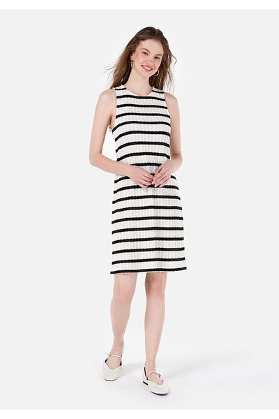 Colin's Black Striped Sleeveless Regular Cut Women's Dress