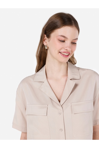Colin's Regular Fit Shirt Neck Düz Kadın Bej Kısa Kol Gömlek