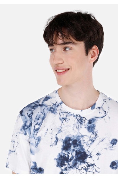 Colin's Tricou alb cu mânecă scurtă cu imprimeu cu decolteu rotund pentru bărbați