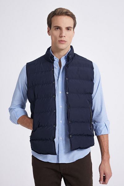 Twn Slim Fit Navy Blue Plain Vest Coat