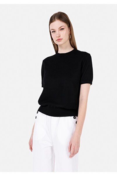 Colin's Normal Kesim Bisiklet Yaka Siyah Kadın Kısa Kol Kazak