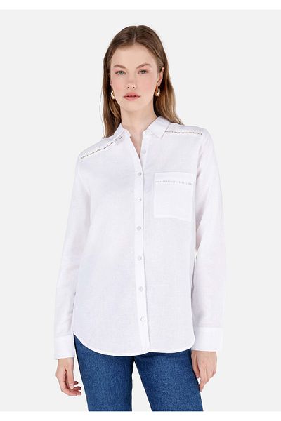 Colin's Regular Fit Shirt Neck Plain Women's White Long Sleeve Shirt