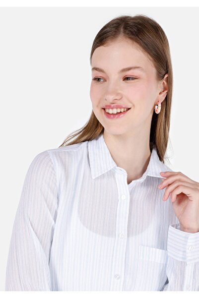 Colin's Cămașă cu mânecă lungă, albastră, cu dungi, cu gâtul obișnuit