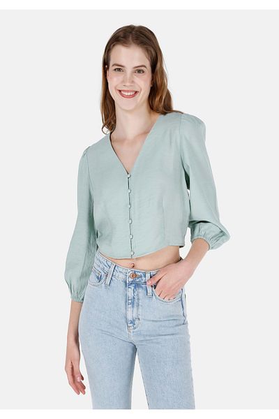 Colin's Regular Fit V-Neck Plain Women's Green Long Sleeve Shirt