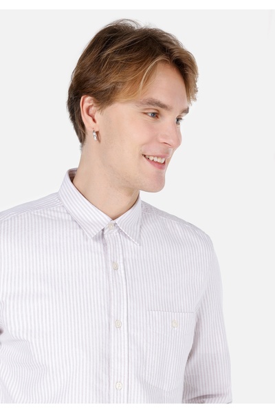 Colin's Slim Fit πουκάμισο με λαιμόκοψη μασίφ ανδρικό μπεζ μακρυμάνικο πουκάμισο