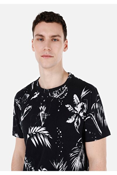 Colin's Нормальний крій, велосипедний комір, принт, чорний, чоловічий, короткий рукав, футболка