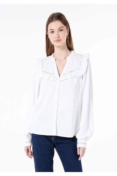 Colin's Regular Fit V-Neck Women's White Long Sleeve Shirt