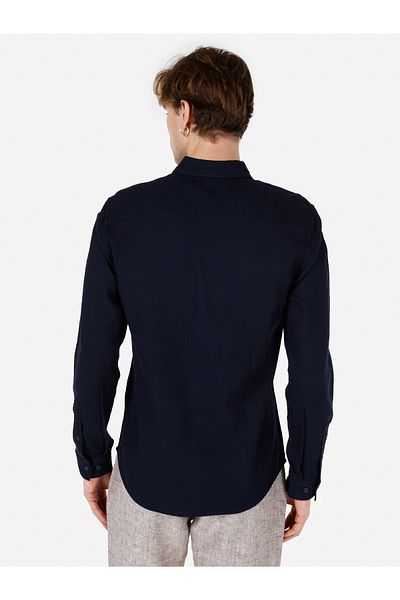 Colin's Slim Fit Shirt Neck Plain Men's Navy Blue Long Sleeve Shirt