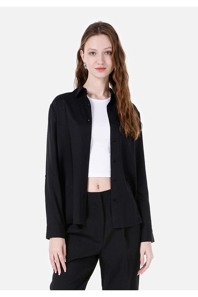 Colin's Regular Fit Shirt Collar Black Women's Long Sleeve Shirt
