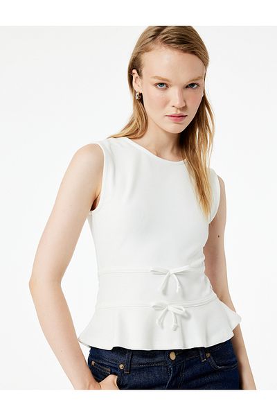 Koton Slim Fit Crew Neck Flounced Bow Sleeveless Top