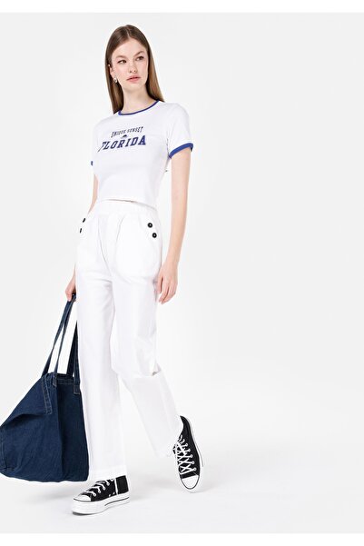 Colin's Regular Fit Yüksek Bel Geniş Paça Kadın Beyaz Pantolon