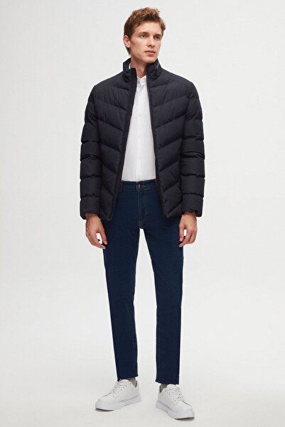 Twn Navy Blue Slim Fit Concealable Hooded Windproof Jacket
